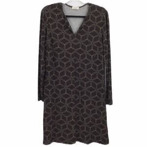 SIYU Brown Geometric Design V Neck Made in Spain  Dress 8us